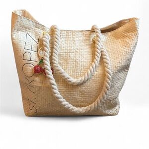 St. Tropez Cream Woven Tote with Rope Handles